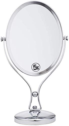 ADSE Specchio da Trucco Specchio da Tavolo con piedistallo per Camera da Letto del Bagno, ingrandimento 5X Specchio da Barba Specchio cosmetico a Doppia Faccia