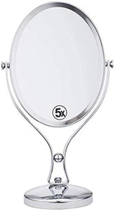 ADSE Specchio da Trucco Specchio da Tavolo con piedistallo per Camera da Letto del Bagno, ingrandimento 5X Specchio da Barba Specchio cosmetico a Doppia Faccia