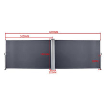 BOMT Doppia Riavvolgibile 180 x 600 cm Grigio Tenda Paravento Laterale, Antivento, Protezione Privacy, Protezione Solare, per Balcone,Terrazzo,Giardino,Tendalino per Patio
