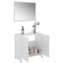 Irfora Mobiletto Bagno, Set Mobili da Bagno, Mobile Specchio Bagno, Mobiletto Salvaspazio, Arredo Bagno, in Truciolato Bianco Lucido