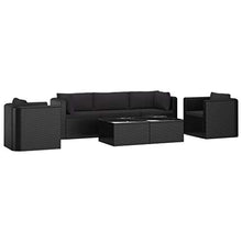 Tidyard Set 7 pz Divani da Giardino con Cuscini in Polyrattan Nero,Divano Modulare,Divano in Rattan,Divano da Salotto,Divani da Salotto