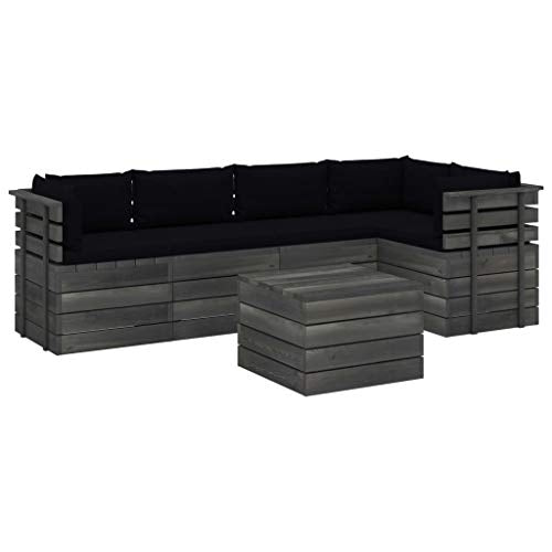 vidaXL Set Divani da Giardino su Pallet 6 pz con Cuscini Massello Pino