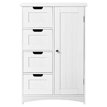 WGYDREAM Comodino Armadietto da Bagno Bianco Cassettiera da Terra Cassettiera in MDF Armadio Alto con 4 Cassetti 1 Porta Organizer Cabinet Montaggio Facile