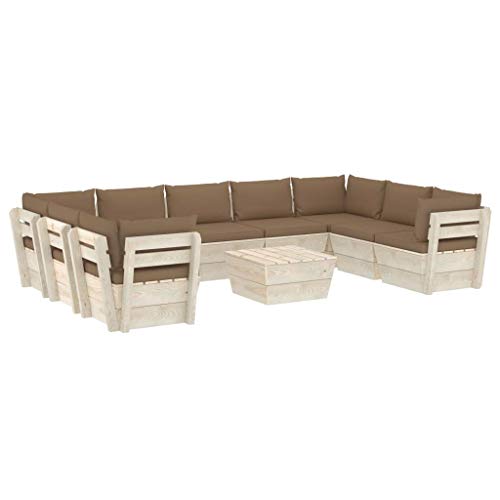 SKM Set Divani da Giardino su Pallet 10 pz con Cuscini Legno Abete (197.9kg) Grigio Talpa