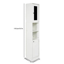 Armadietto da Bagno, Mobile Alto per il Bagno con Specchio e 2 Scomparti Aperti, Mobile a Colonna per Bagno Alto Mobiletto Bagno Salvaspazio, 28,8 x 29,8 x 179,5 cm