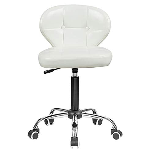 SHPEHP Rolling Spa Sgabello Sgabello regolabile in altezza con schienale e poggiapiedi per computer, studio, officina, aula, laboratorio, bancone, ufficio in casa, sedia da lavoro-White