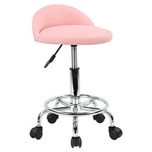 KKTONER Sgabello rotondo in ecopelle con schienale regolabile girevole per lavori di progettazione SPA con ruote colore rosa
