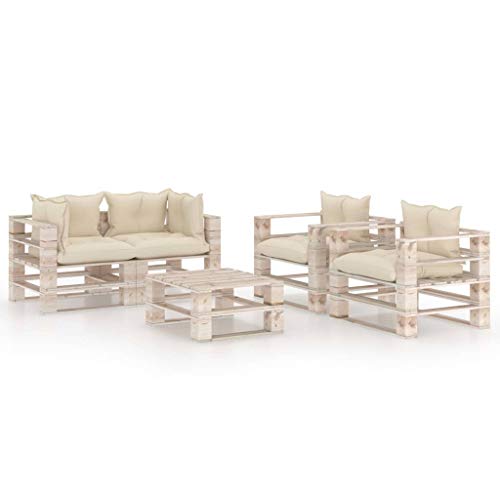 SKM Set Divani da Giardino Pallet 5 pz con Cuscini in Legno di Pino (126.54kg) -6343