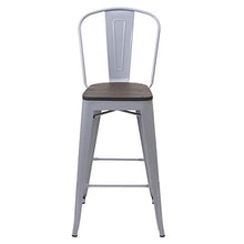 Sgabello con Schienale bistrot Design Industriale HWC-A73 Legno Metallo Verniciato Grigio