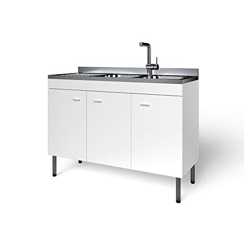 Mobile per Cucina Sottolavello Armadietto con 3 Ante Mobiletto in Legno per Sottolavabo Design Moderno Tromso 118 x 46 x 65 cm Colore Bianco