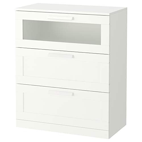 IKEA BRIMNES cassettiera 3 cassetti, 78x95 cm, bianco/vetro smerigliato