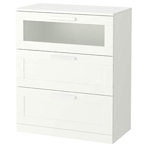 IKEA BRIMNES cassettiera 3 cassetti, 78x95 cm, bianco/vetro smerigliato