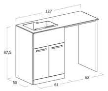 Mobile lavanderia copri lavatrice con lavabo integrato, L127 cm P50 cm, Lavabo In Ocritech, Vasca Integrata, Top legno L62 P50, Base porta lavabo 2 ante, Tavoletta lavapanni - Made in Italy