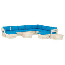 SKM Set Divani da Giardino su Pallet 12 pz con Cuscini Legno Abete (218.2kg) Blu-3700