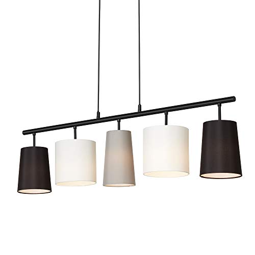 Briloner Leuchten Lampadario a Sospensione da soffitto a 5 luci – Design by Kare con paralumi in Tessuto – Compatibile con lampadine E14 – Nero, Bianc