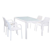 Milani Home s.r.l.s. Set Tavolo Giardino 150 X 90 con 4 Poltrone Piano in Vetro Intreccio in Rattan Sintetico Bianco per Esterno