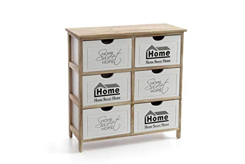 GICOS IMPORT EXPORT SRL Mobile mobiletto cassettiera quadrato in legno colore bianco/naturale 6 cassetti 67 * 28 * 67cm decorato home sweet home arredamento casa IBA-802522