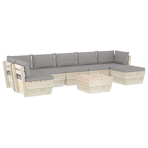 SKM Set Divani da Giardino su Pallet 8 pz con Cuscini Legno Abete (148.6kg) Grigio