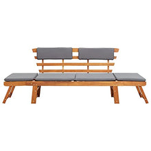 vidaXL Legno Massello Acacia Lettino da Giardino 2 in 1 con Cuscino Rustico Elegante Sedia a Sdraio Arredo Panca Panchina per Esterni Marrone e Grigio