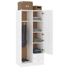 Montloxs Armadio a 2 Ante, ripiano, Appendiabiti e cassetto, mobili per Camera da Letto, 80x52x180 cm, Bianco Lucido