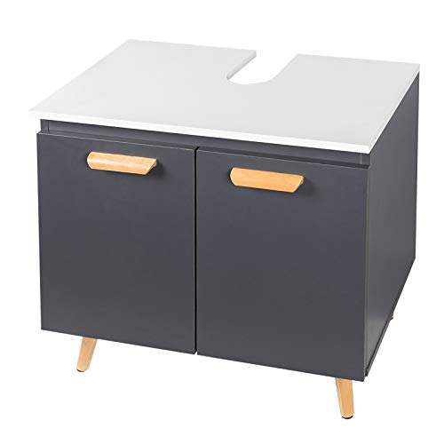 eSituro Armadietto Sottolavabo da Bagno da Cucina Mobile a Terra con 2 Porte in Legno MDF Grigio Mobiletto Sotto Il Lavello SBP0060