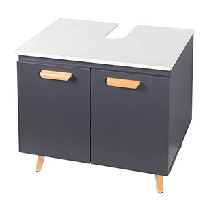 eSituro Armadietto Sottolavabo da Bagno da Cucina Mobile a Terra con 2 Porte in Legno MDF Grigio Mobiletto Sotto Il Lavello SBP0060