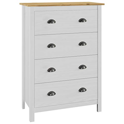 Montloxs Credenza Hill Range 4 cassetti Armadio per mobili Cassettiera per Soggiorno Camera da Letto 79x40x110 cm Legno Bianco e Chiaro Pino Massiccio