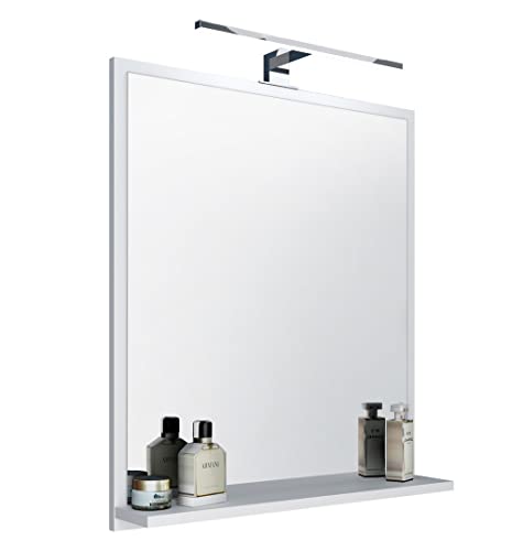 DOMTECH - Specchio a parete da bagno con mensola e illuminazione LED, colore: bianco