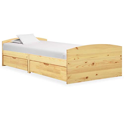 Tidyard Struttura Letto Singolo Moderno in Legno massello di Pino Classico Elegante Robusto Struttura Giroletto con 2 Cassetti Letto con Doghe 90x200 cm