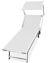 Vetrineinrete® Lettino da Spiaggia con tettuccio Parasole inclinabile brandina Prendisole per stabilimento al Mare Sdraio da Piscina Giardino Campeggio Spiaggia in Alluminio Bianco
