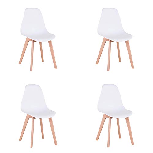EGOONM Set di 4 sedie da Pranzo retrò, sedie in Stile Nordico con Gambe in Legno massello, sedie per Soggiorno, Cucina,Ufficio (Bianco)