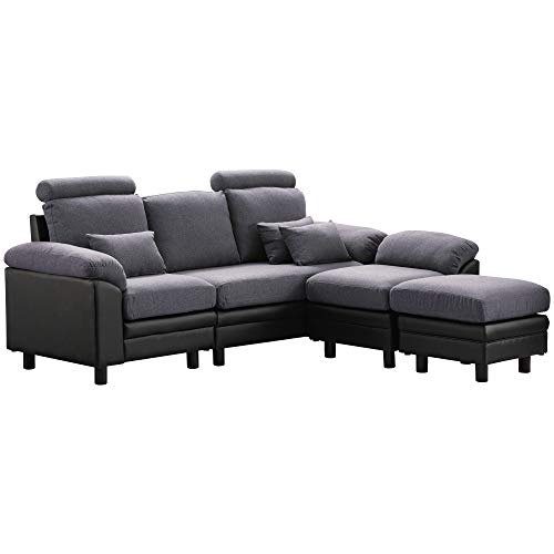 Divano componibile convertibile in tessuto di lino moderno divano a 3 posti a forma di L divano componibile con chaise reversibile 4 posti divani componibili (grigio)