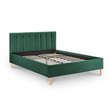 Mobilier Deco - Valentina, letto matrimoniale imbottito in tessuto velluto verde, 180 x 200 cm