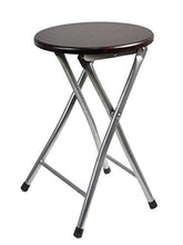Vetrineinrete® Sgabello Tondo in Legno e Metallo Pieghevole Altezza 45 cm con 4 Piedi gommati Antiscivolo Sgabello casa Bar richiudibile Effetto Legno Chiaro Scuro P71 (Scuro)