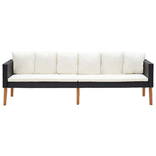 OUSEE Divano da Giardino a 3 Posti con Cuscini in Polyrattan Nero