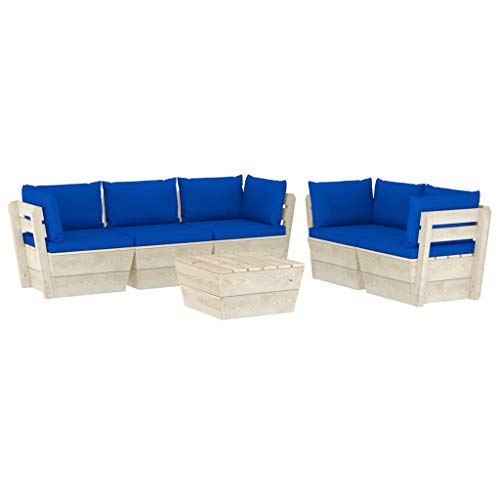 FAMIROSA Set Divani da Giardino su Pallet 6 pz con Cuscini Legno Abete-3526