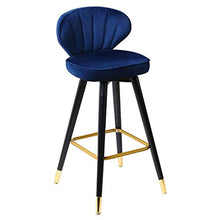 GYPPG Sgabello Alto Bar 64 / 74cm con Schienale, sedie Bar Cucina Soggiorno in Velluto Blu Scuro e Finitura in Legno di Gomma