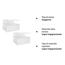 vidaXL 2x Comodini Pensili con Cassetto e Scomparti Aperti Compatti Eleganti Moderni Armadietti Sospesi Comò Bianco Lucido 40x31x27 cm in Truciolato