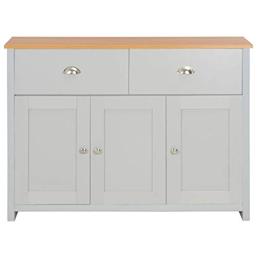 Tidyard Credenza Grigia 112x35x81 cm,Colore: Grigio + Legno Naturale Materiale: Truciolato con melamina Dimensioni: 112 x 35 x 81 cm (L x P x A)
