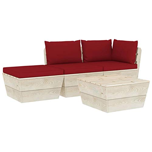 SKM Set Divani da Giardino su Pallet 4 pz con Cuscini Legno Abete (59.6kg) Rosso-3441