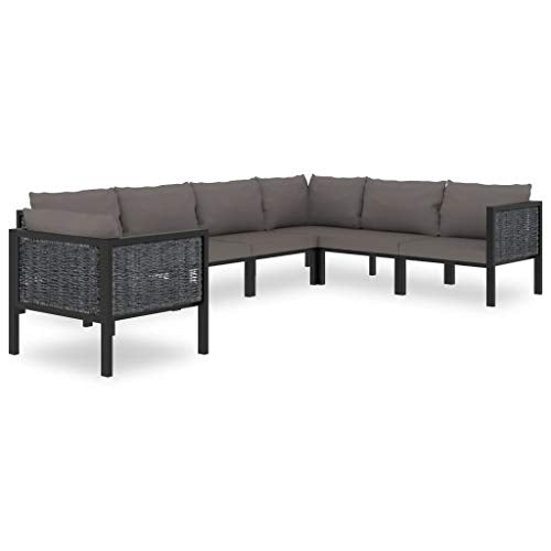 SKM Set Divani da Giardino 7 pz con Cuscini in Polyrattan Antracite (49.66kg)