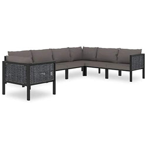 SKM Set Divani da Giardino 7 pz con Cuscini in Polyrattan Antracite (49.66kg)