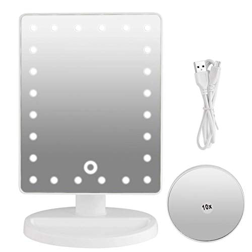 Uxsiya Specchio cosmetico con luci Touch Screen Specchio Illuminato Ricaricabile USB Specchio per Trucco da Tavolo 10X con Un vano portaoggetti