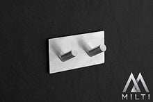 Milti Portasciugamani Autoadesivo Acciaio Inox 304 finitura spazzolata - Argento - Ganci Adesivi di Design senza Foratura per Bagno o Cucina - Niente più Forature - Adesivo 3M di alta Qualità