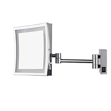 Aechoo, specchio da parete, da trucco o da barba. Specchio per bagno in hotel di lusso con luce LED per toeletta. Con superficie regolabile e allungabile, di forma quadrata con lati di 21,6 cm, ingrandimento 5x, finitura cromata
