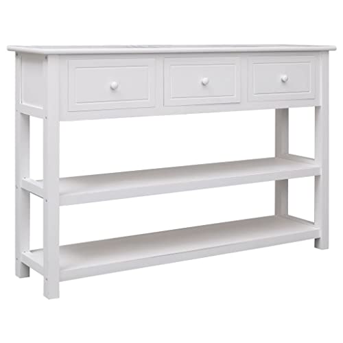 vidaXL Credenza Mobile con Ripiani e Cassetti Robusta Pratica Tavolino Laterale Salotto Bianca 115x30x76 cm in Legno Pioppo e Paulownia