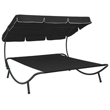Tidyard Lettino Prendisole con Baldacchino Lettino da Sole Matrimoniale da Giardino 200 x 173 x 135 cm per Mare Spiaggia Campeggio Piscina Colore Nero