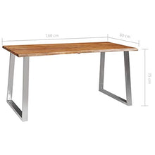 vidaXL Legno Massello d'Acacia Tavolo da Pranzo Interni Stile Industriale Bordi Vivi Arredo Cucina Tavola 160x80x75 cm Telaio in Acciaio Inox