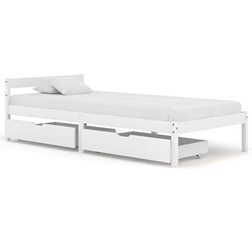 Tidyard Giroletto con 2 Cassetti Bianco in Massello di Pino 100x200 cm,Robusto e Resistente