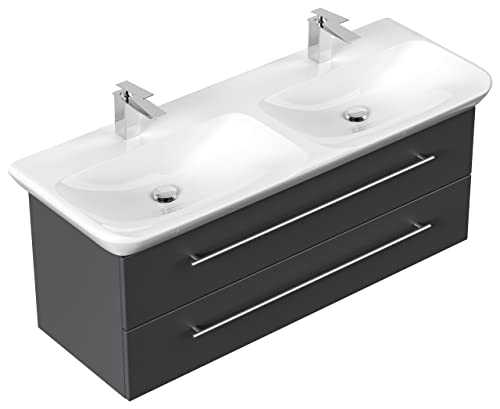 emotion Lavabo con mobiletto, Legno, Antracite Lucido, 130 mm, 2 unità